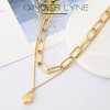 Paperclip Chain Layered Necklace for Women Heart Lock Pendant Gold over Stainless Steel Adjustable up to 21" - 3 of 4