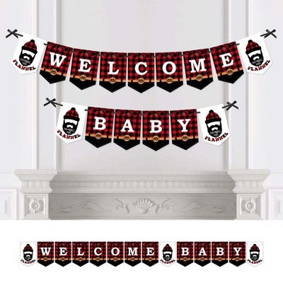 Big Dot of Happiness Lumberjack - Channel the Flannel - Baby Shower Bunting Banner - Buffalo Plaid Party Decorations - Welcome Baby