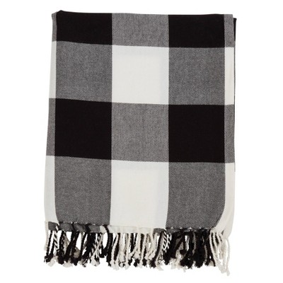 Buffalo Plaid Throw Blanket Black - Saro Lifestyle