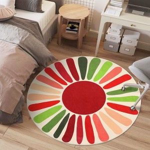 Colorful Machine Washable Area Rug, Non-Slip Indoor Carpet for Living Room, Bedroom, Modern Minimalist Front Door Mat with Sun Accent Design. - 1 of 4