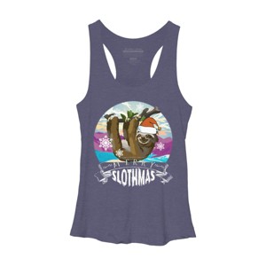 Women's Design By Humans Merry Slothmas - Funny Christmas Pajama for Sloth LoversÂ By TELO213 Racerback Tank Top - 1 of 3