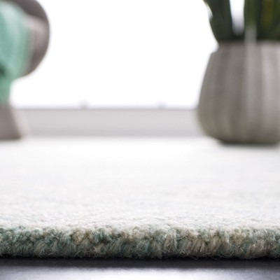 Grey and Turquoise Abstract Hand Tufted Wool Area Rug