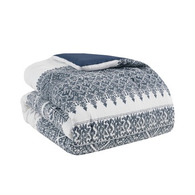Full Blue Cotton Reversible Comforter Set