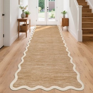 Washable Rug Modern Scalloped Rug Non Slip, Neutral Indoor Carpet - 1 of 4