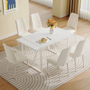 NicBex 5 PCS/7 PCS Cream-Style White MDF Dining Table Set with 4/6 Vertical Stripes Design Backrest Chairs for Kitchen/Apartment,White - 1 of 4