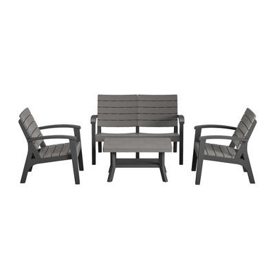 Gray Resin 4-Piece Outdoor Conversation Set with Loveseat and Armchairs