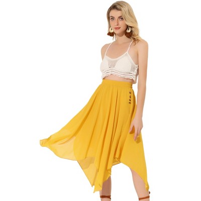 Allegra K Women's Elastic Waist Chiffon Handkerchief Hem Midi Skirt