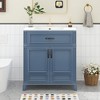 Vynxaria 30 Inch Retro Blue Single Sink Freestanding Bath Vanity with White Ceramic Top Soft Close Doors Two Drawers Groove Pattern - 2 of 4