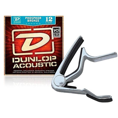 Dunlop Trigger Flat Nickel Capo and Phosphor Bronze Light Acoustic Guitar Strings