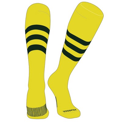 PEAR SOX Striped OTC Baseball, Softball, Football Socks (A) Bright Yellow, Forest Green