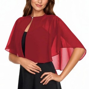 Anna-Kaci Women’s Sheer Flutter Sleeve Capelet Topper with Flowing Layered Silhouette and Elegant Front Closure - 1 of 4
