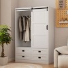 Tall Armoire Closet With Hanging Rod Barn Door, Clothing Storage With 4 Drawers, Modern Armoire-Cuddlewood - 2 of 4
