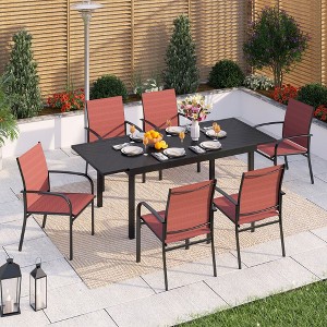 Captiva Designs 7pc Patio Dining Set with Slat-top Adjustable Steel Rectangle Table & Sling Fixed Dining Chairs - 1 of 4