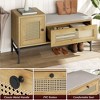 Garvee Rattan Shoe Bench Entryway Bench with Storage Drawer and Cabinet, Wooden Storage Bench with Linen Seat Cushion, for Hallway and Bedroom - 4 of 4