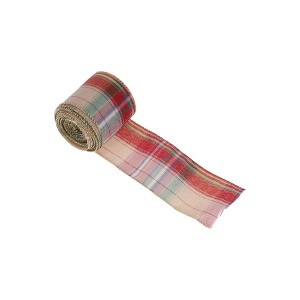 Unique Bargains Gift Wrap Ribbons Gold Edging Faux Linen 179.13"x2.36" 1 Pc - 1 of 4