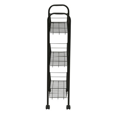 Slim Black Steel 3-Shelf Rolling Laundry Cart