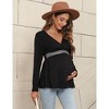 Women's Maternity Tops V-Neck Contrast Color Casual Shirts Nursing Tops Long Sleeve Pleated Hem Breastfeeding Pregnancy Clothes - 4 of 4