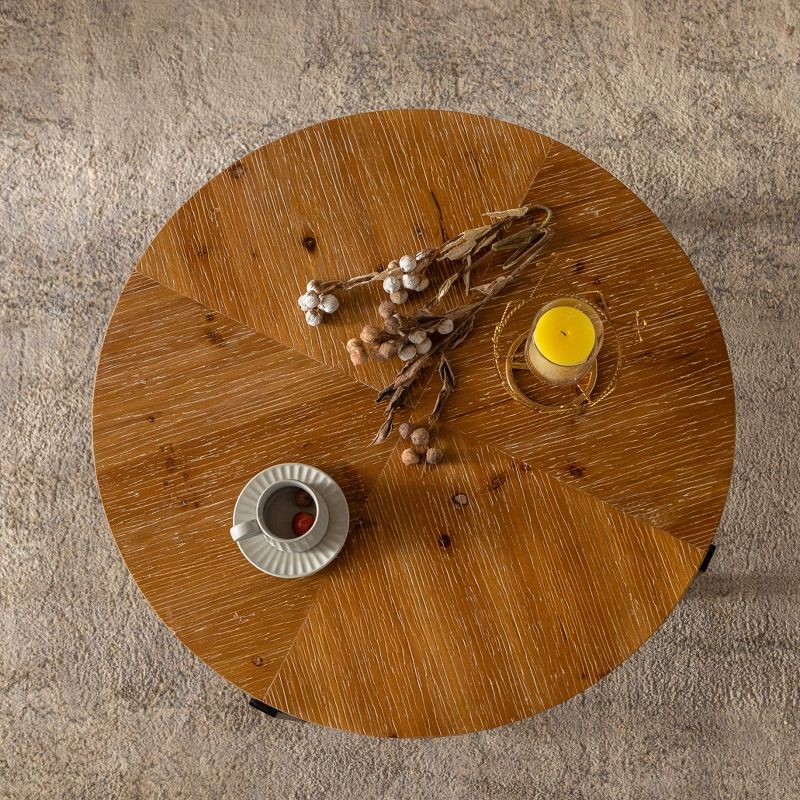 33.86" Modern Retro Splicing Round Coffee Table,Fir Wood Table Top with Cross Legs Base - ModernLuxe, 3 of 11