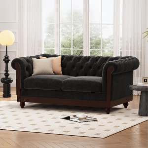 59"W Chesterfield Velvet Loveseat Sofa, Upholstered Sofa Couch with Rolled Arm Dutch and Tufted Button - Christopher Knight Home - 1 of 4