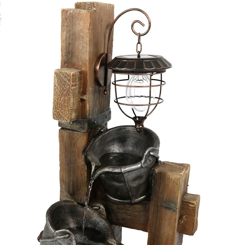 Sunnydaze 34"H Electric Polyresin Rustic Pouring Buckets Outdoor Water Fountain with Solar Lantern, 5 of 10