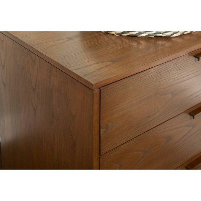 Reid Mid-Century Vertical 4-Drawer Walnut Chest with Bronze Hardware
