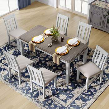 7 PCS Dining Table Set with Extendable Table and 6 Upholstered Chairs-ModernLuxe