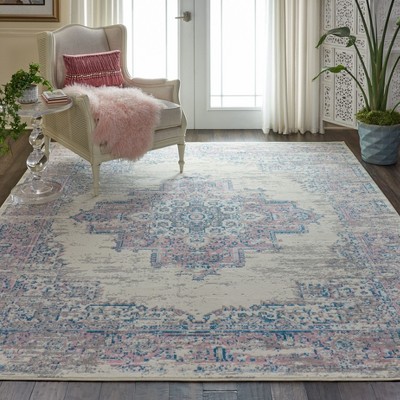 Handmade Ivory Medallion Rectangular Synthetic Rug