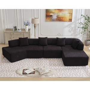 GDFStudio Arvik 140" Modern 4-Seater Boucle Upholstered L-Shaped Sectional Sofa with 4 Pillows - 1 of 4