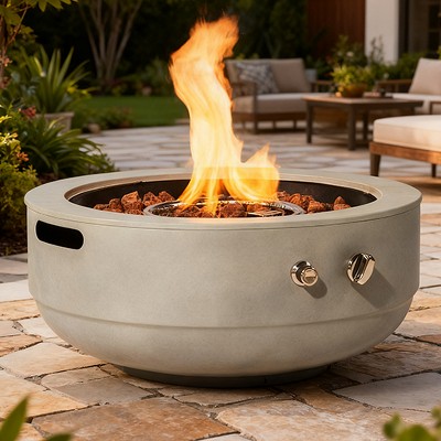 24" Propane Gas Fire Pit Bowl, 50000 BTU Round Steel Fire Pit for Outside Patio Deck Garden Backyard- Grey