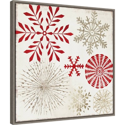 Christmas Snowflakes Red and Beige Canvas Wall Art