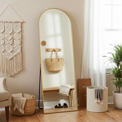 MAYEERTY Aluminum Full-Length Mirror 56x18in, Gold, Arch Shape, Tempered Glass, With Stand