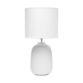 20.4" Traditional Ceramic Purled Texture Bedside Table Desk Lamp with White Fabric Drum Shade - Simple Designs