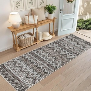 Acekool Modern Neutral Rug 2x6 , Washable Low Pile Carpet with Non-Slip TPR Backing, Thin Foldable Printed Mat for Living Room, Bedroom Black - 1 of 4
