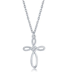 Bella Silver Sterling Silver 0.05cttw Diamond Accent Cross Necklace - Silver - 16+2 Inch - 1 of 2