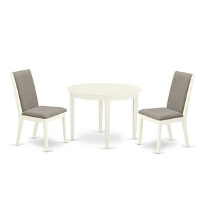 HomeStock 3-Pc Linen White Finish Round Solid Wood Top Dining Table Set - 1 of 4