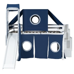 CLIHOME House Full Loft Bed with Slide, Storage Stairs and Tent, Wood Kids Loft Bunk Bed, Playhouse Full Bed Frame - 1 of 4