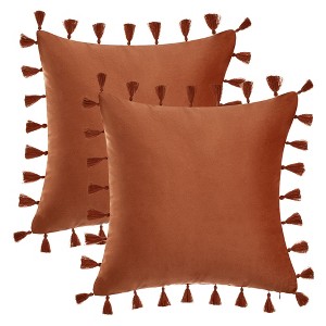 REGALWOVEN Velvet Soft Solid Covers Bohemian with Tassels Decorative Throw Pillow 2 Pcs - 1 of 4