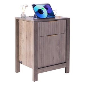 VEVOR Farmhouse End Table Set of 2, Nightstand with Charging Station, 3 Tiers Side Table with Storage Cabinet and 2 Drawers, Side Table - 1 of 4