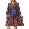 Agnes Orinda Women's Plus Size Boho V Neck 3/4 Sleeve Floral Casual Beach Mini A Line Dress - 2 of 4