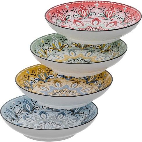 American Atelier Pasta Bowls | Set of 4 | Large, 9-Inch, Dinner Serving Plates | Wide and Shallow Bowls Set for Pasta, Salad, Soup, Spaghetti, Stews