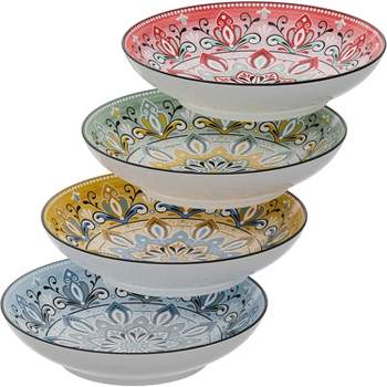 American Atelier Medallion Large Wide and Shallow Pasta Bowls Set of 4, 9-inch, Salad, Soup, Spaghetti, Stews, or Cereal