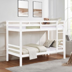 NicBex Bunk Bed with Thick Posts,Wood Bunk Bed Frame with Ladder and High Guardrail for Kids Teens Dorm Rooms - 1 of 4
