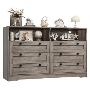 55 Inch Wooden 6 Drawer Dresser for Bedroom with Led Light, and Large Capacity Storage, Wide Storage Dressers Organizer for Closet and Living Room - 1 of 4