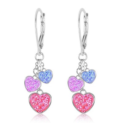 Chanteur Hypoallergenic Kids Jewelry Accessories Heart Dangle CZ Earring White Gold Palladium Plating leverback is made from 925 Sterling silver