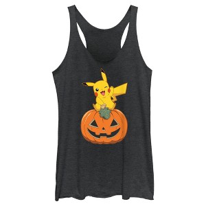 Women's Pokemon Halloween Jack-O'-Lantern Pikachu Racerback Tank Top - 1 of 4