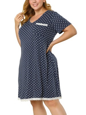 Agnes Orinda Women's Plus Size Pajamas Knit Lace Trim Polka Dots Short Sleeve Nightgowns