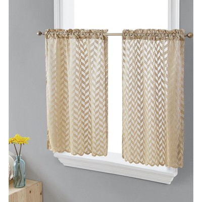 HLC.ME Herringbone Lace Sheer Kitchen Cafe Curtain Tiers for Small Windows & Bathroom