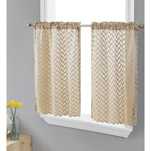 HLC.ME Herringbone Lace Sheer Kitchen Cafe Curtain Tiers for Small Windows & Bathroom - 1 of 4