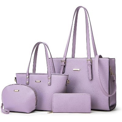 4Pcs Women Fashion Synthetic Leather Handbags Tote Bag Shoulder Bag Top Handle Satchel Purse Set