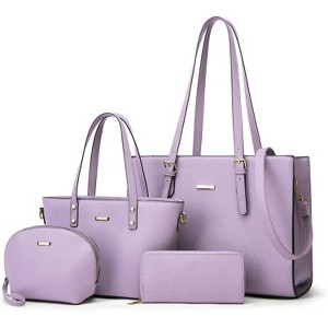 4Pcs Women Fashion Synthetic Leather Handbags Tote Bag Shoulder Bag Top Handle Satchel Purse Set - 1 of 4